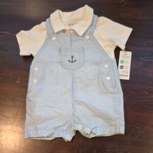 NWT Carter's Just One You Baby Boy 2PC Striped Overalls Polo Set Size 3M Anchor
